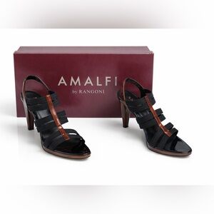 Amalfi by Rangoni Black and Brown Strappy Patent Heel Sandals